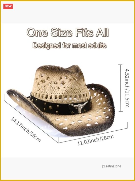Synthetic Straw Cowboy Hat with Shapeable Brim & Sun Protection main image 4